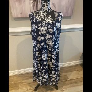 Beautiful navy and white floral dress with lace overlay